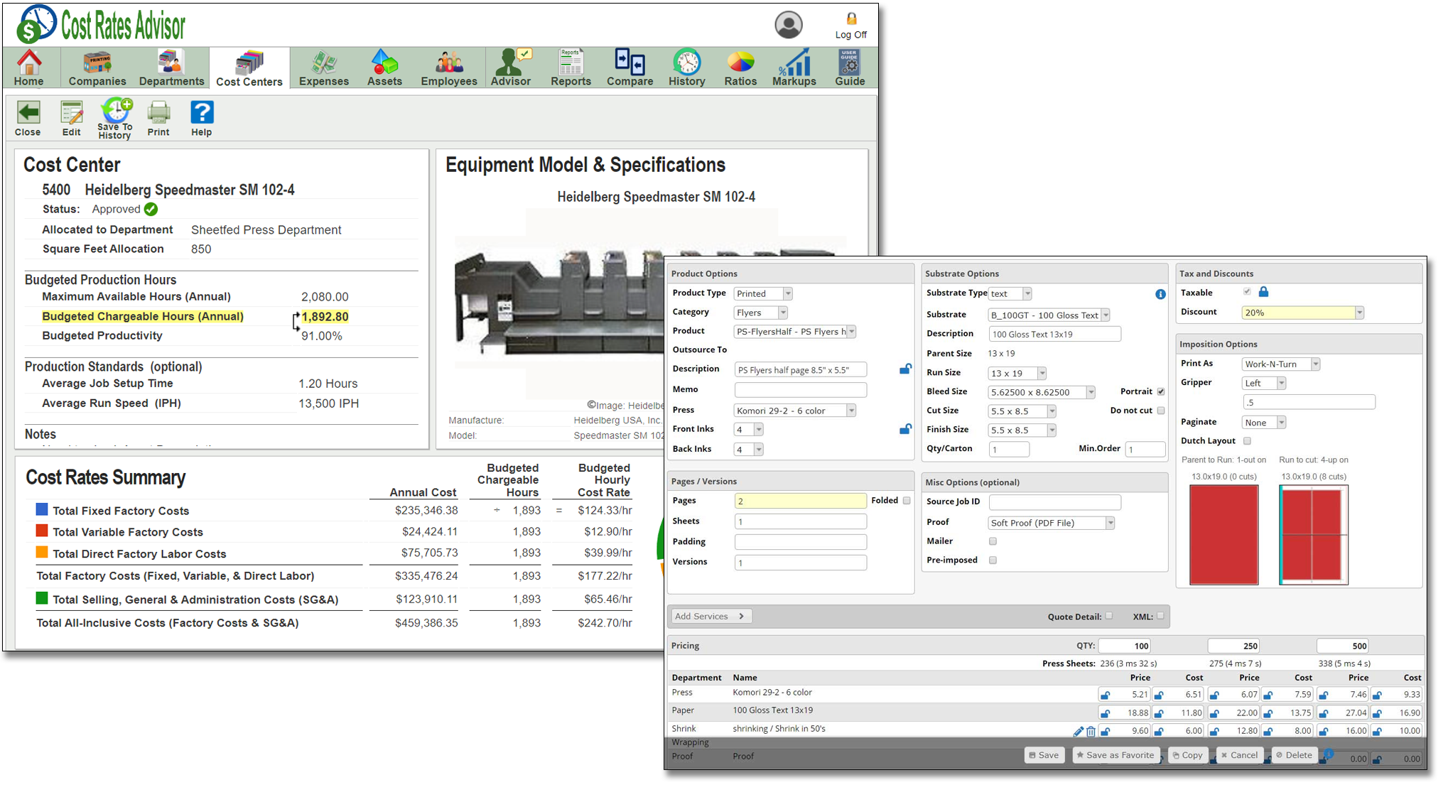 SmartSoft PressWise Budgeted Hourly Rates