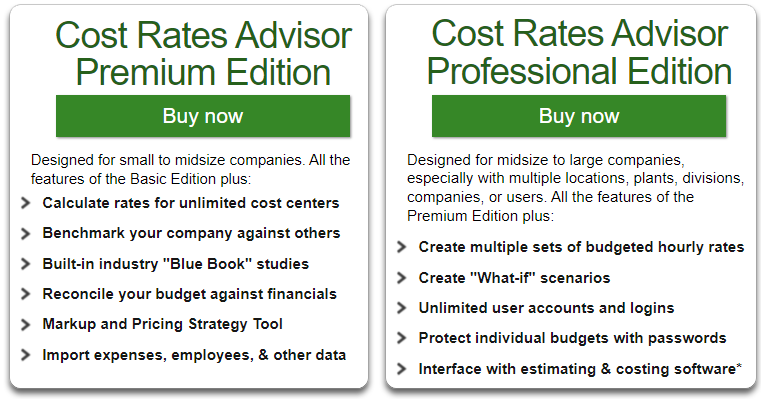 Cost Rates Advisor editions