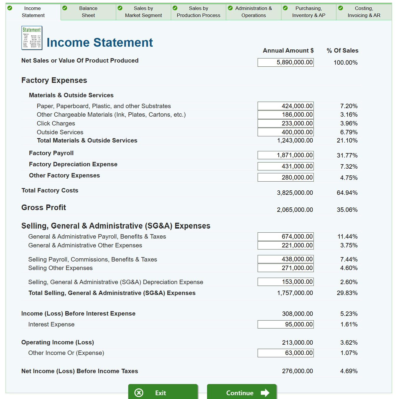income statement screen
